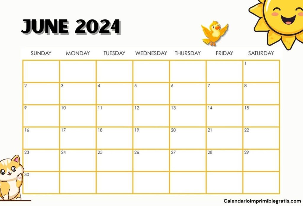Free Cute June 2024 Calendar