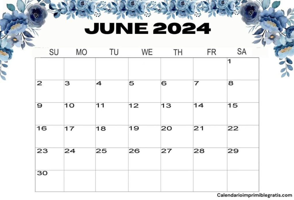 Free June 2024 Floral Calendar Printable