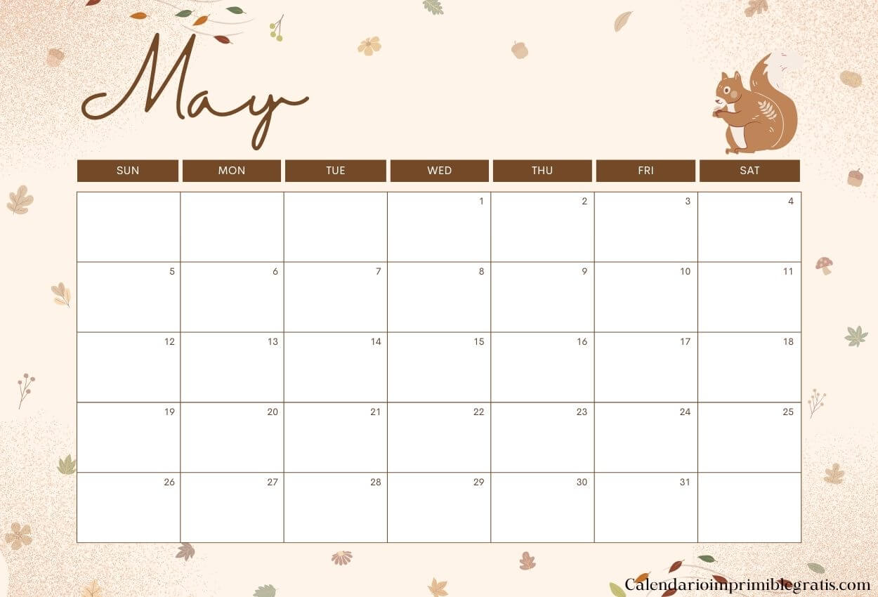 Free Printable Floral May 2024 Calendar