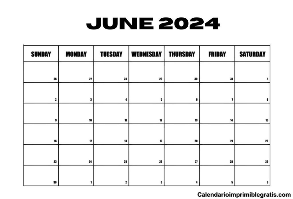 Blank June 2024 Calendar Fillable Templates