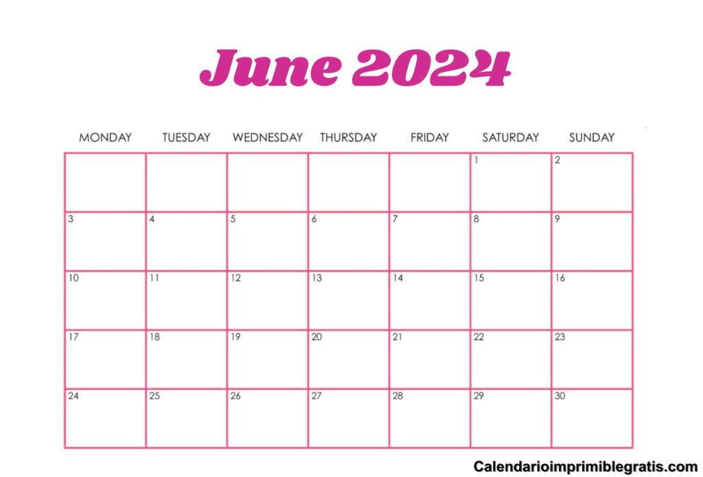 June 2024 Calendar Fillable