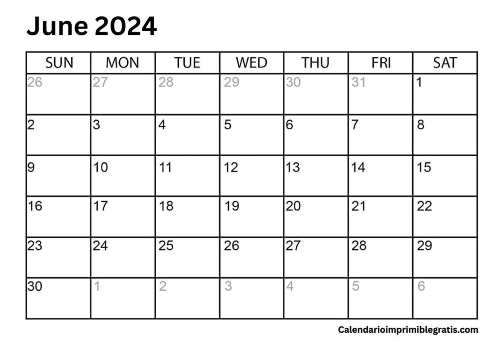 Printable June 2024 Calendar PDF Word Excel