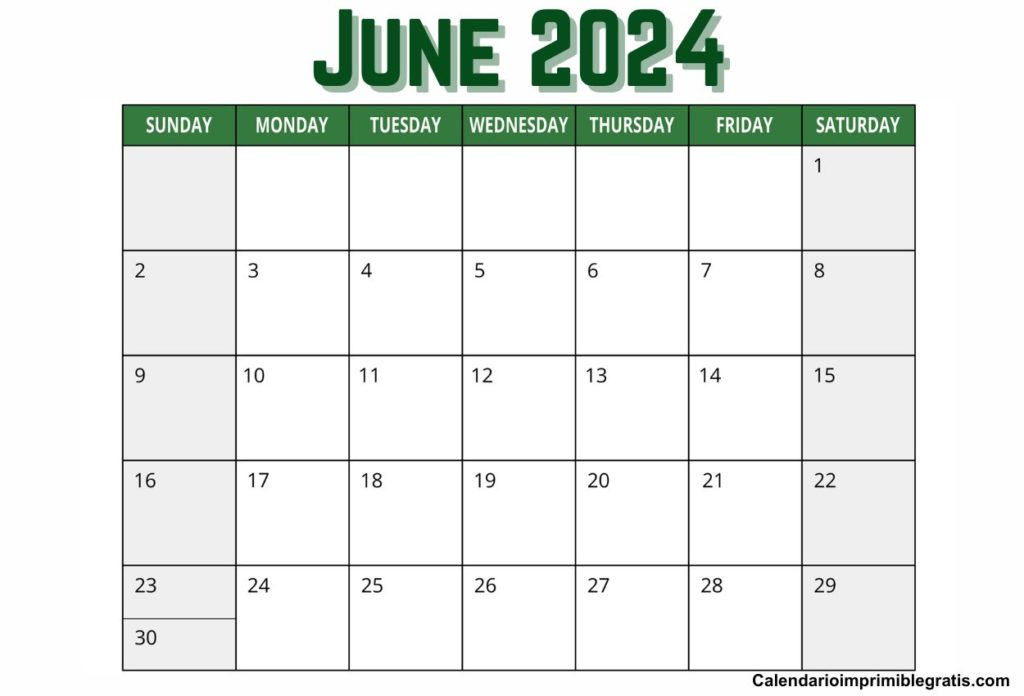 June 2024 Calendar Word