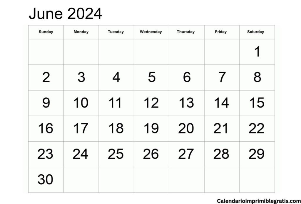 June 2024 Calendar Word