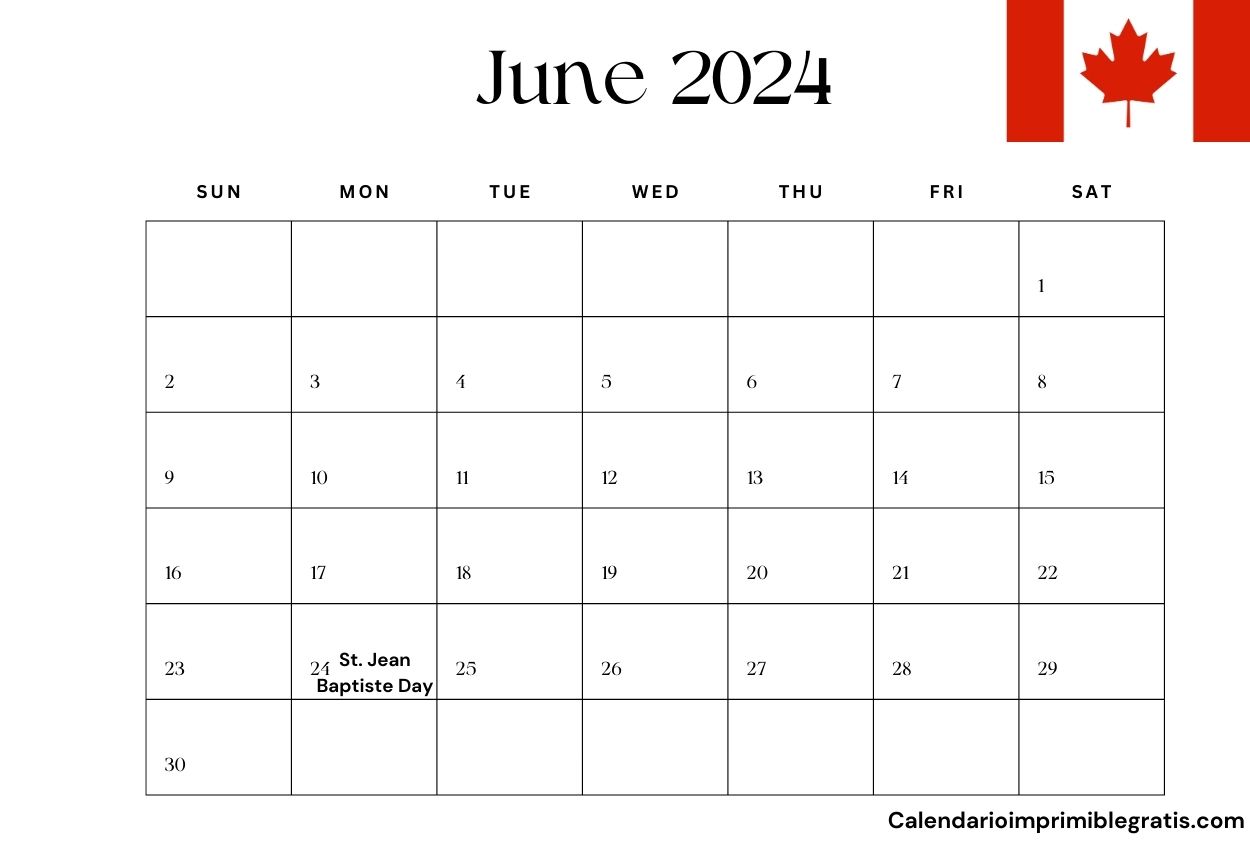 June 2024 Canada Holiday Calendar