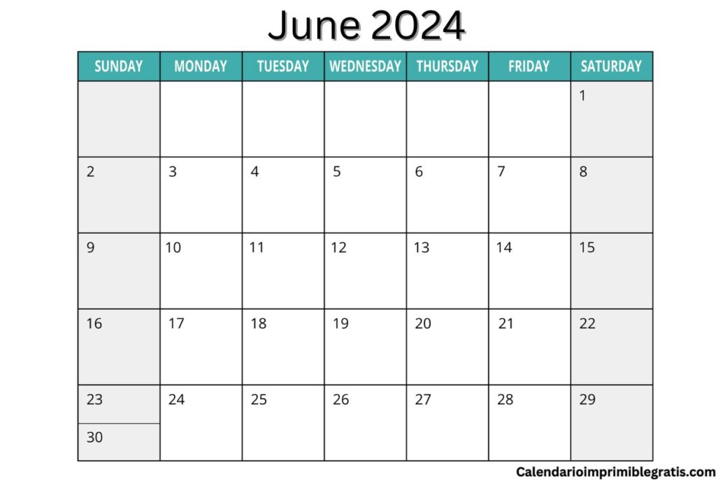 June 2024 Monthly Calendar Free