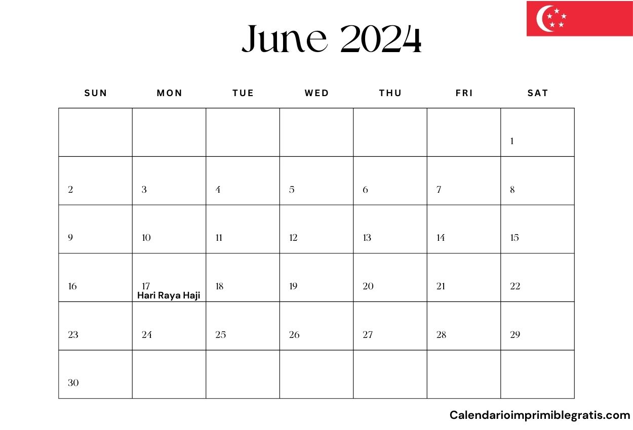 June 2024 Singapore Holiday Calendar