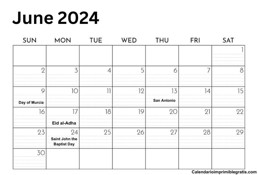 June 2024 Spain Holiday Calendar