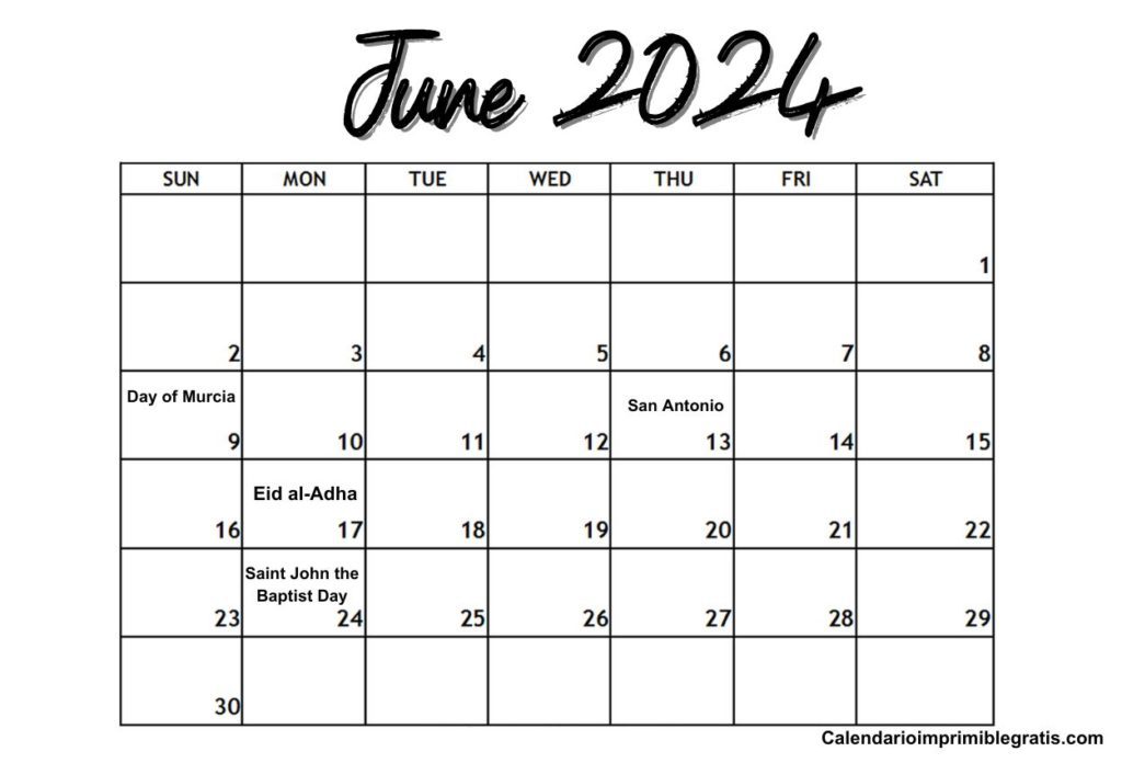 June 2024 Calendar With Spain Holiday