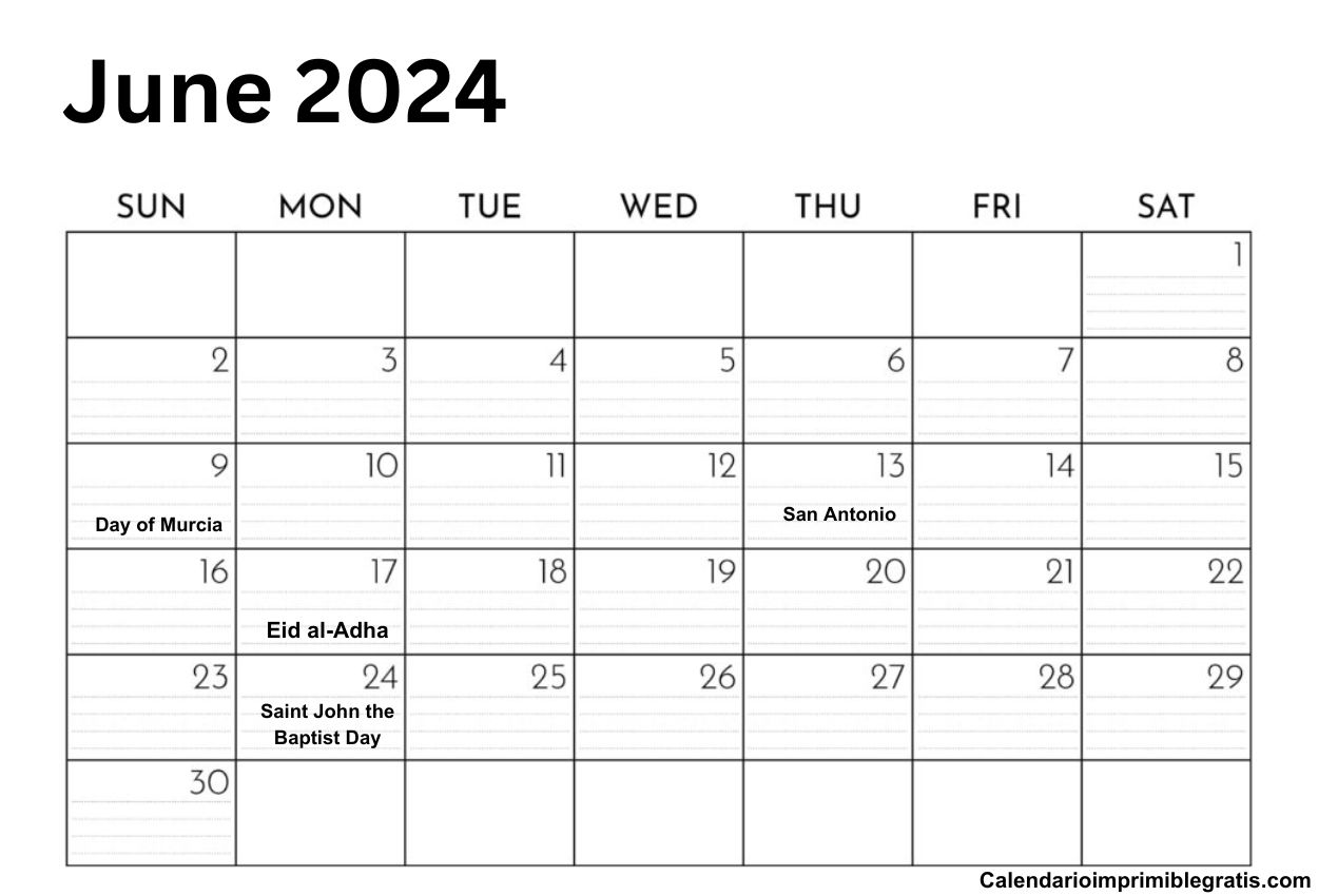June 2024 Calendar with Spain Holidays
