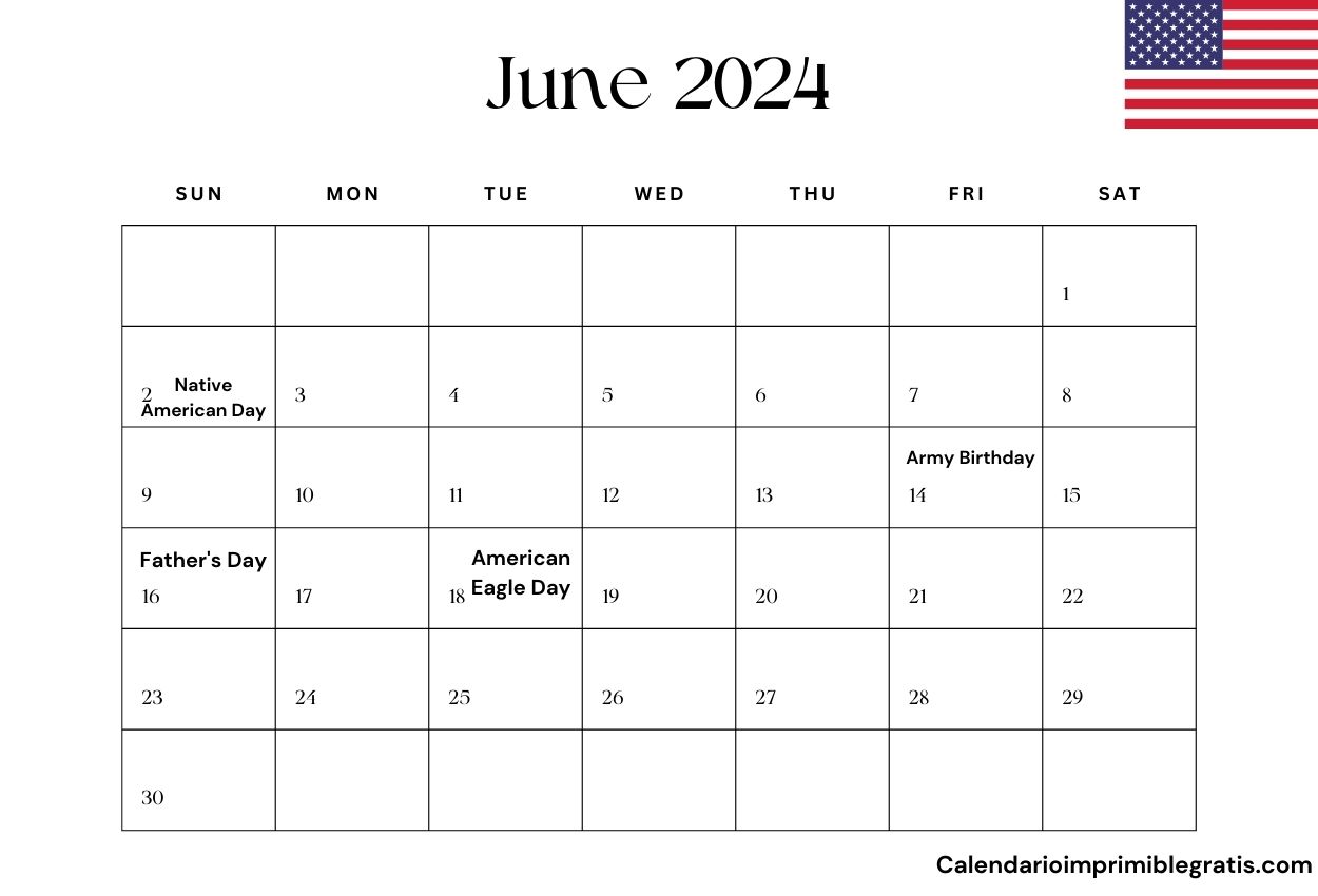 June 2024 Calendar with Holidays List