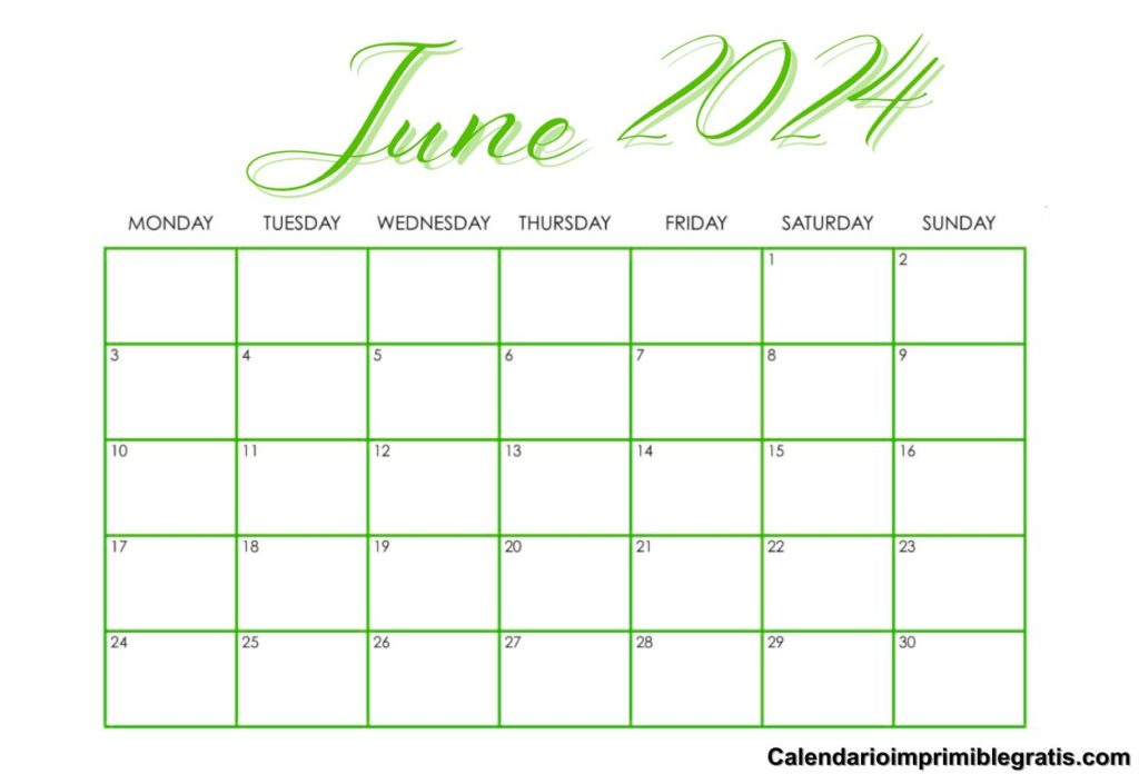 June Calendar 2024 Customizable