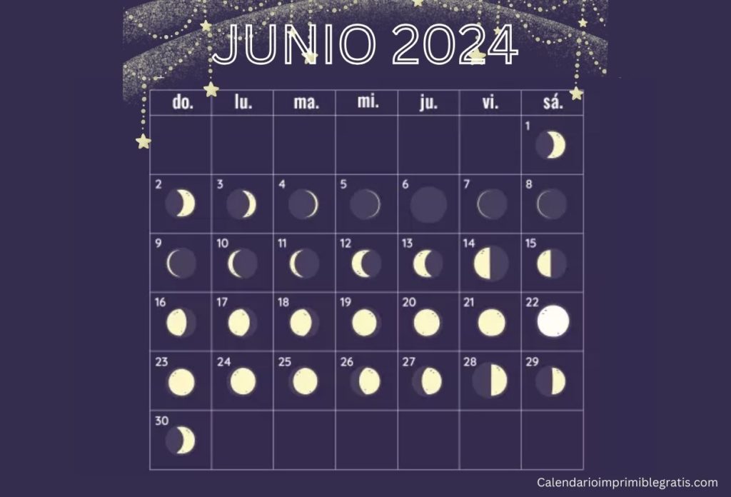Junio 2024 Calendario Lunar
