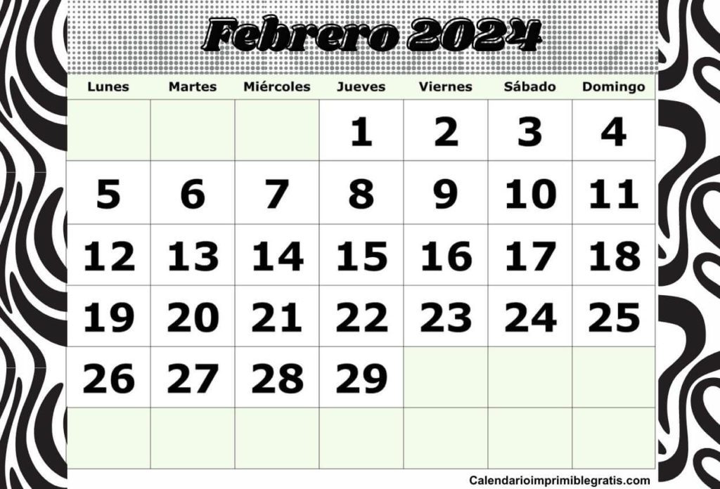 Lindo Calendario Febrero 2024 PDF Gratis