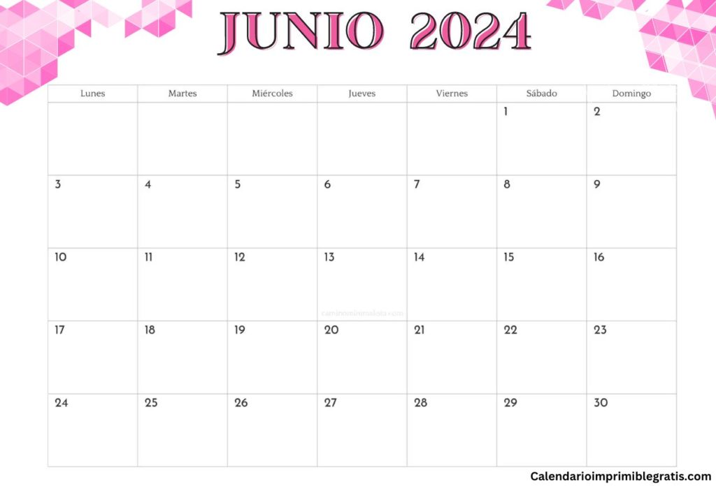 Lindo calendario de junio de 2024 diseño