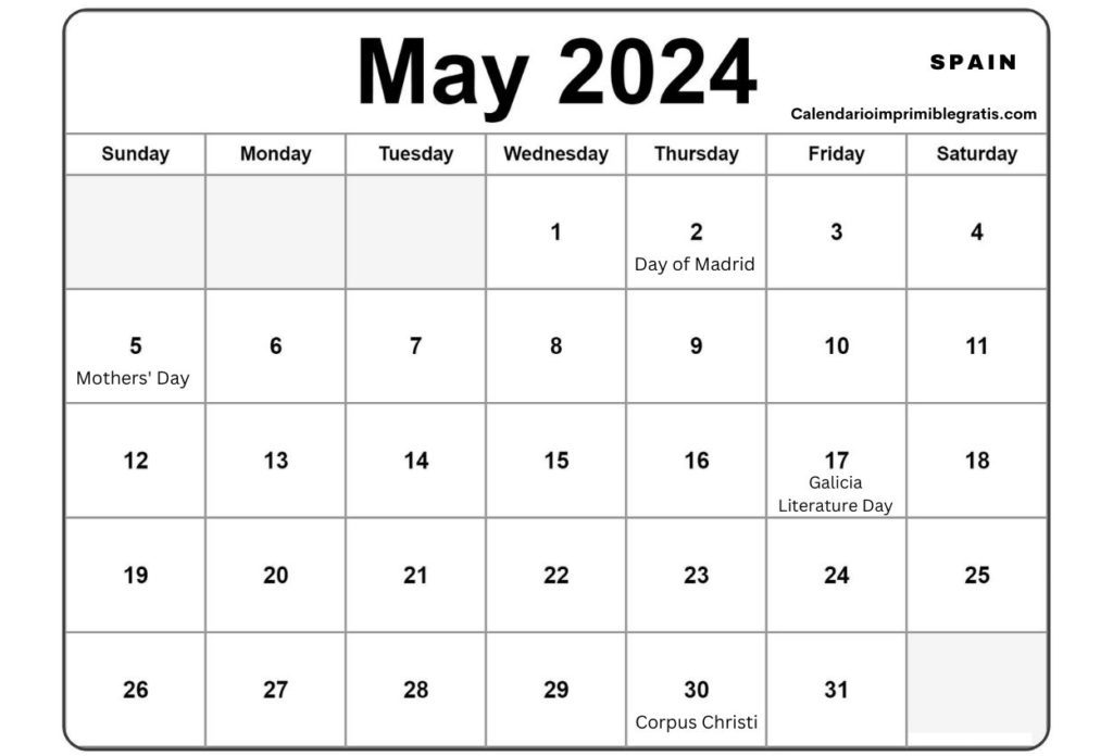 List of National And Regional Holidays in Spain For May 2024
