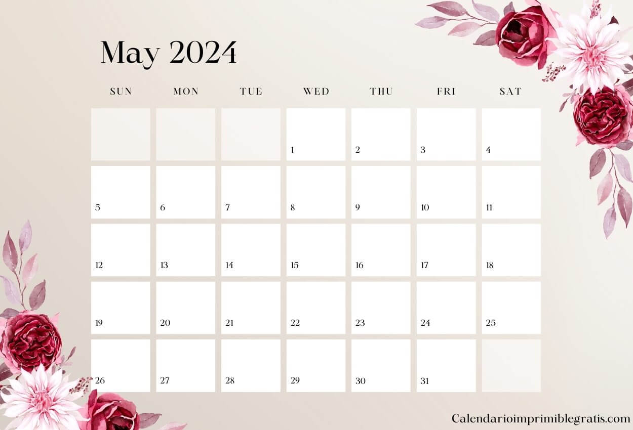 May 2024 Calendar Floral Design