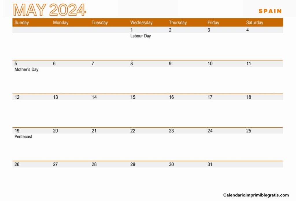 May 2024 Calendar Spain Holidays