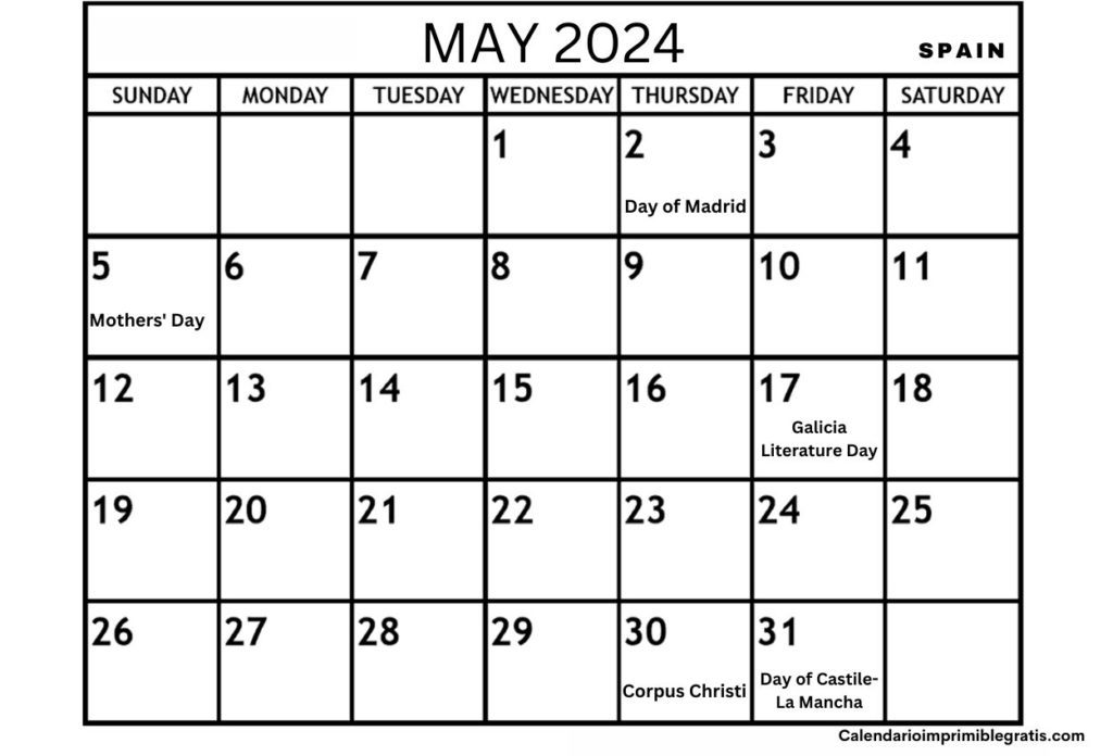 May 2024 Calendar with Spain Holidays