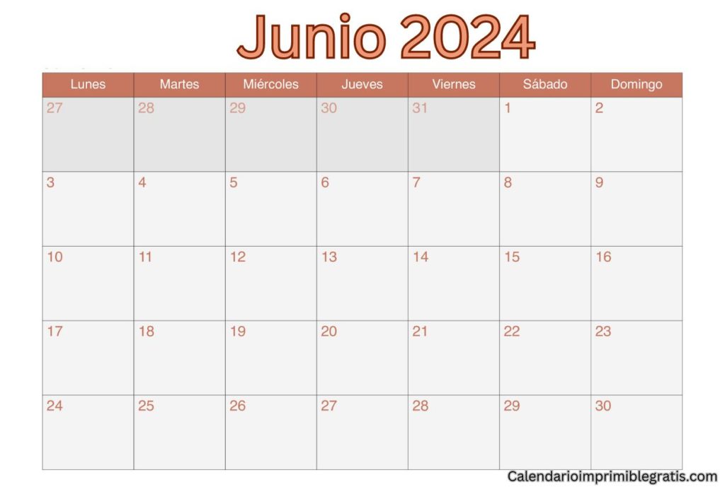 Personaliza tu Calendario en Blanco Junio 2024
