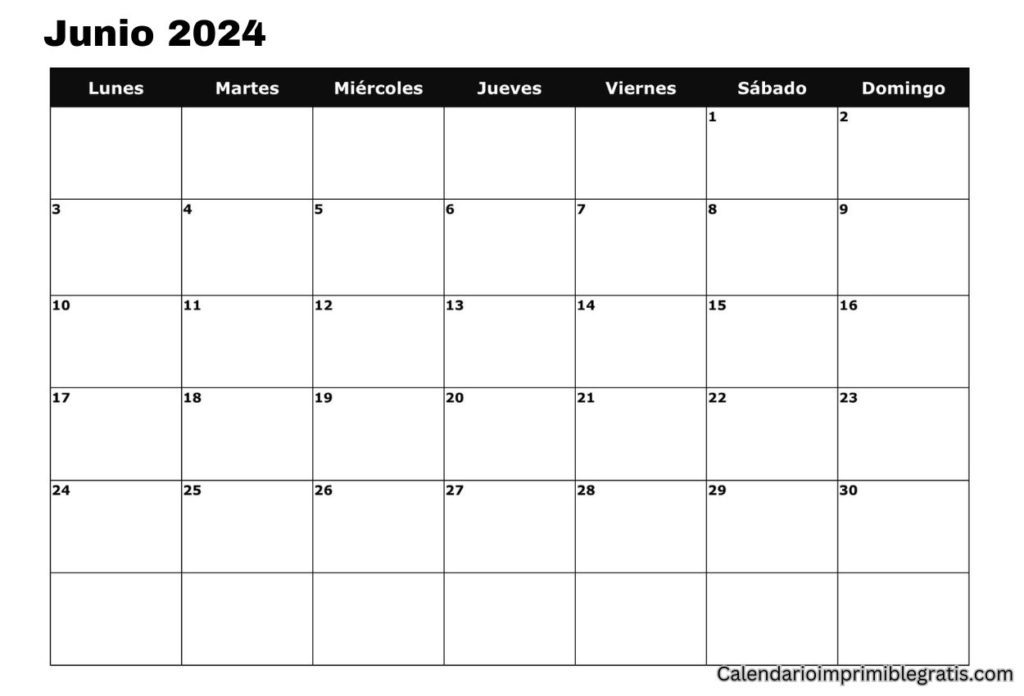 Plantillas de Calendario en Blanco de Junio 2024