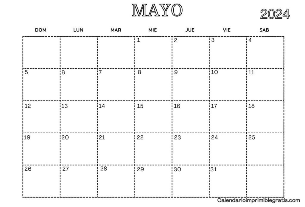 Plantillas de calendario de mayo de 2024 en blanco