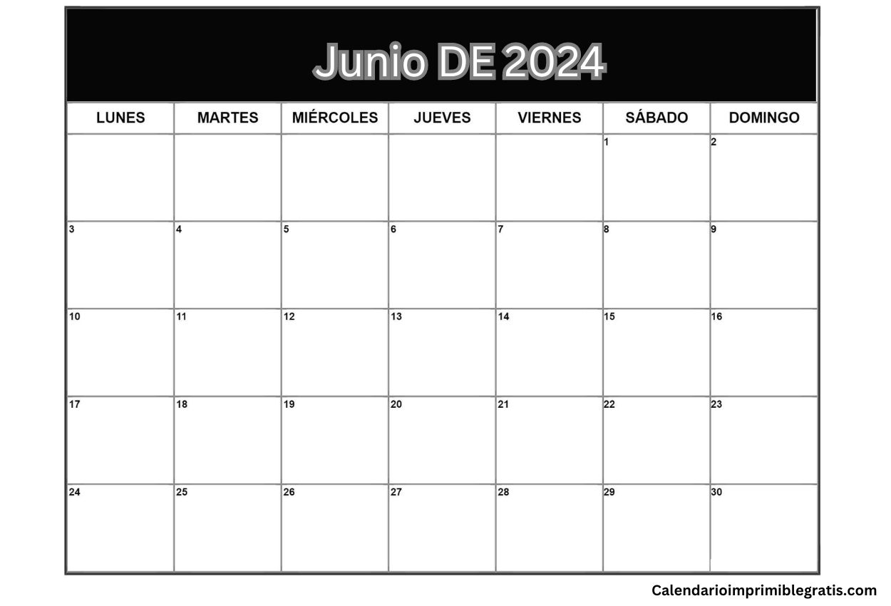 Plantillas imprimibles en del calendario de junio de 2024