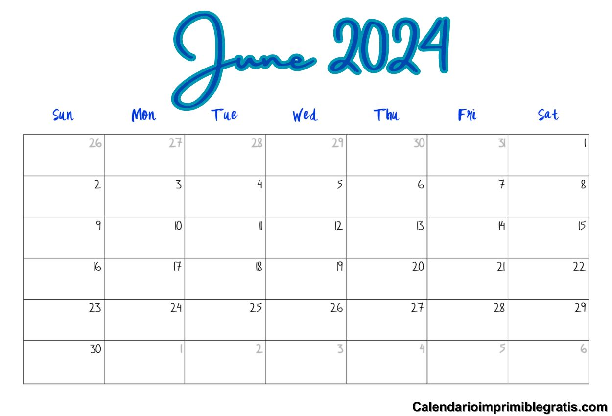 Printable Editable June Calendar 2024 PDF