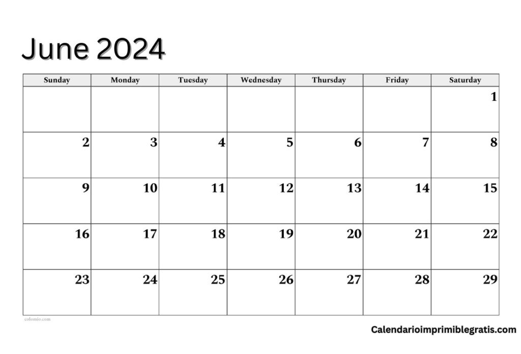 Printable June Calendar 2024 Excel