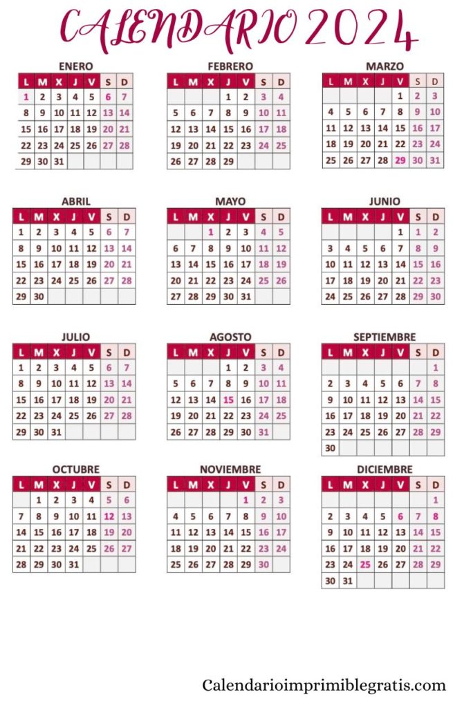 Calendario 2024 con festivos madrid