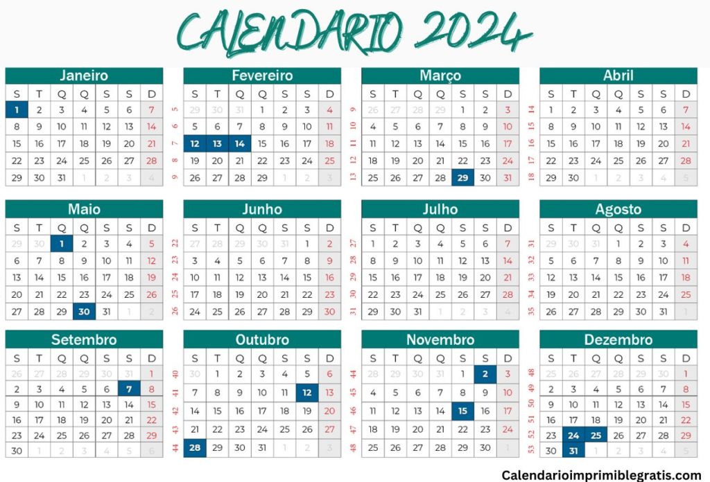 Descarga gratuita de una página del calendario 2024