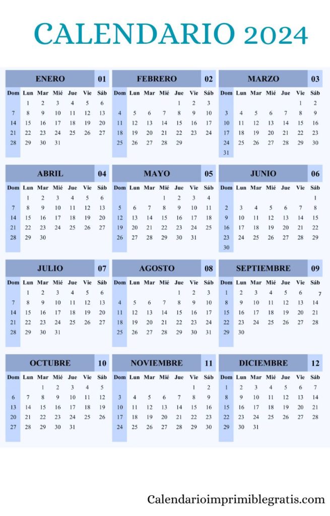 calendario anual 2024 para imprimir