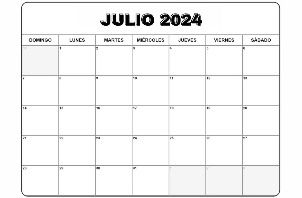 Calendario Julio 2024 Excel