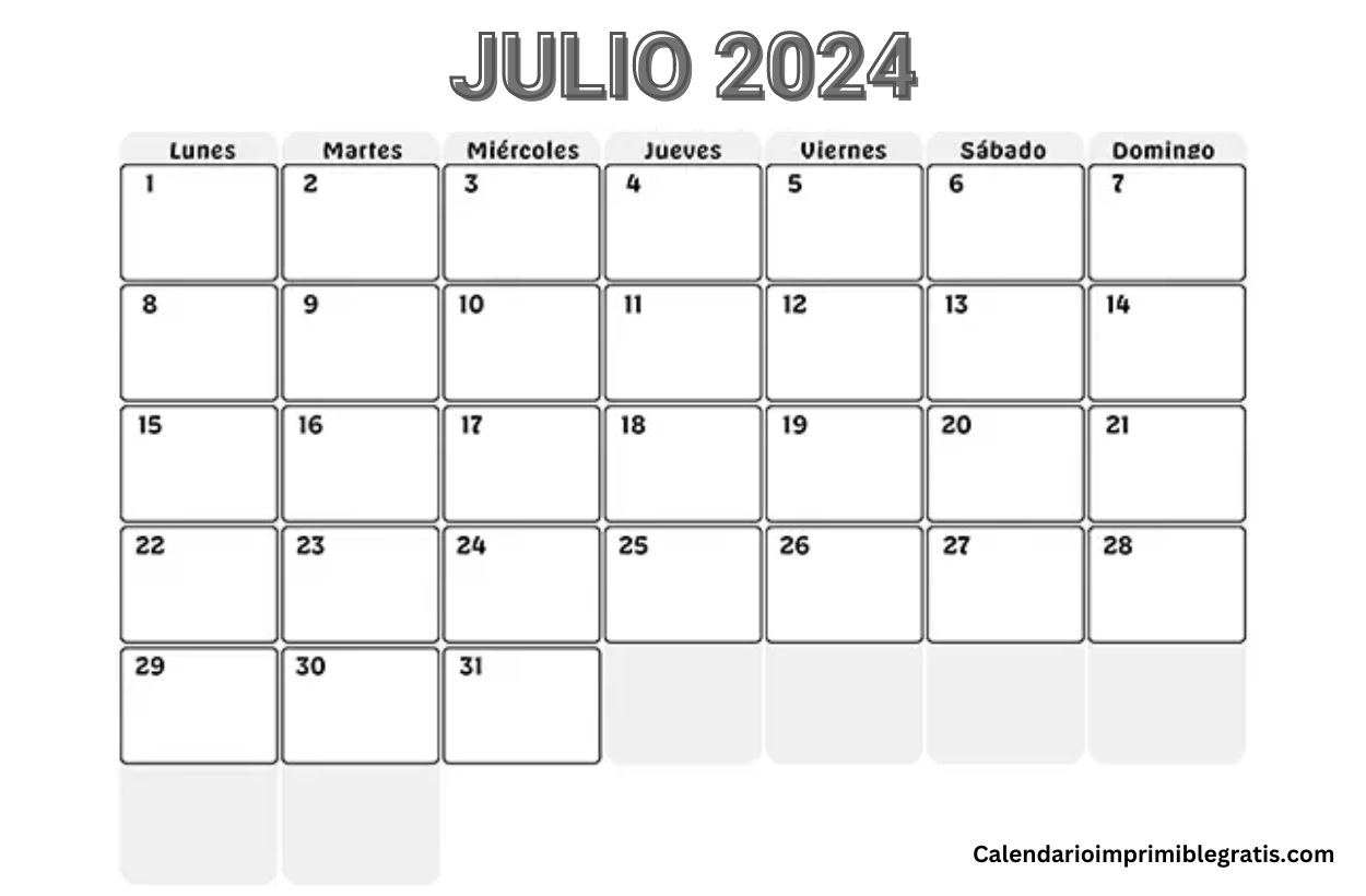 Calendario Julio 2024 Para Descargar