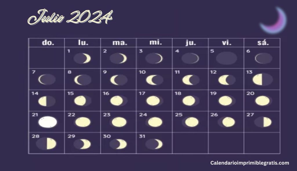 Calendario Julio 2024 Para Imprimir Fases Lunares