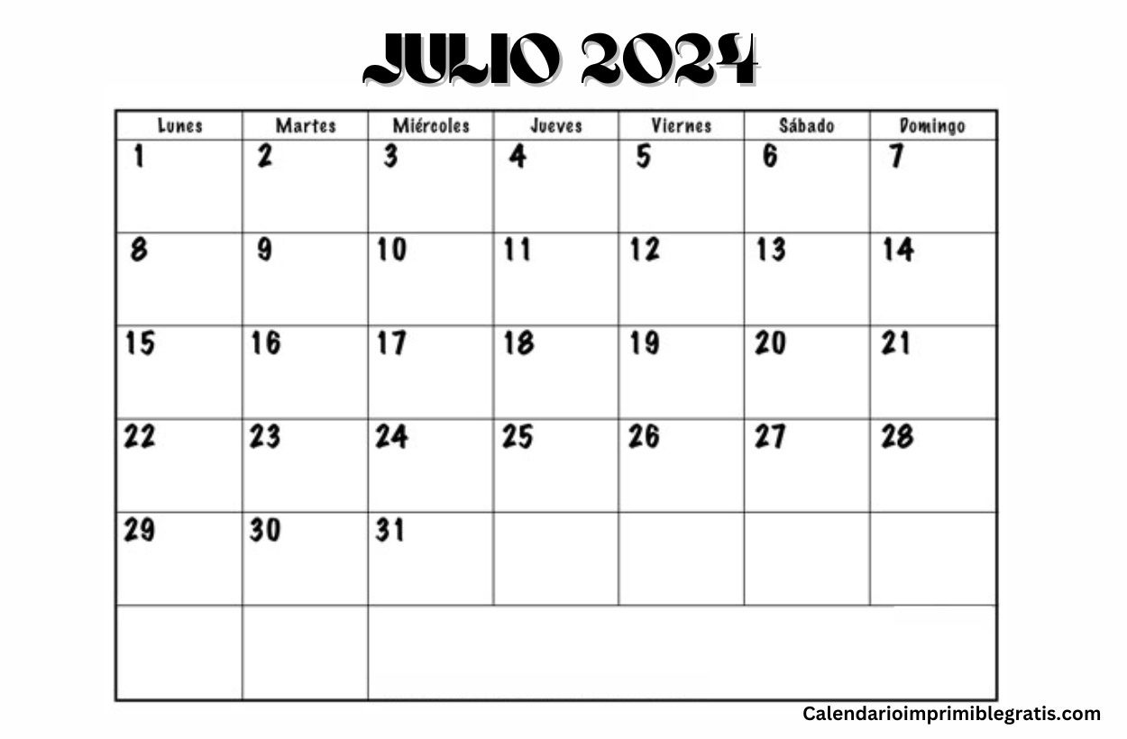 Calendario Julio 2024 Vertical