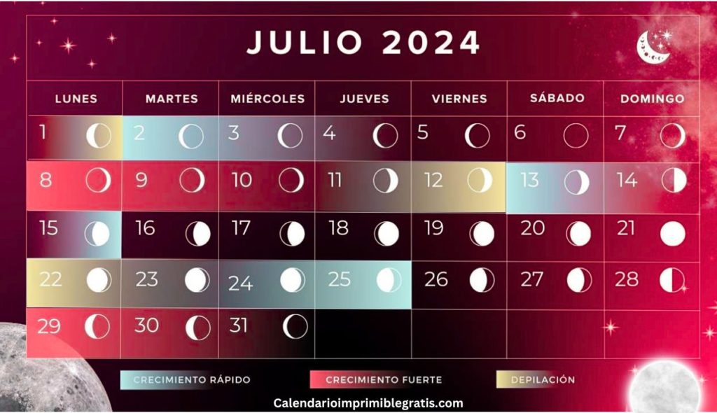 Calendario Lunar Julio 2024 Gratis