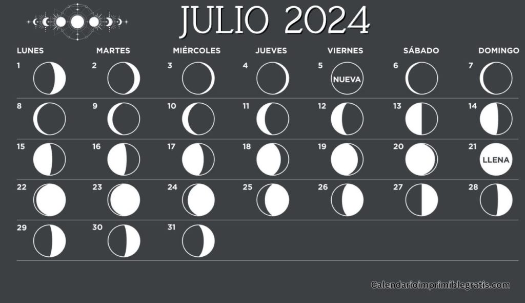 Calendario de Fases Lunares de Julio 2024