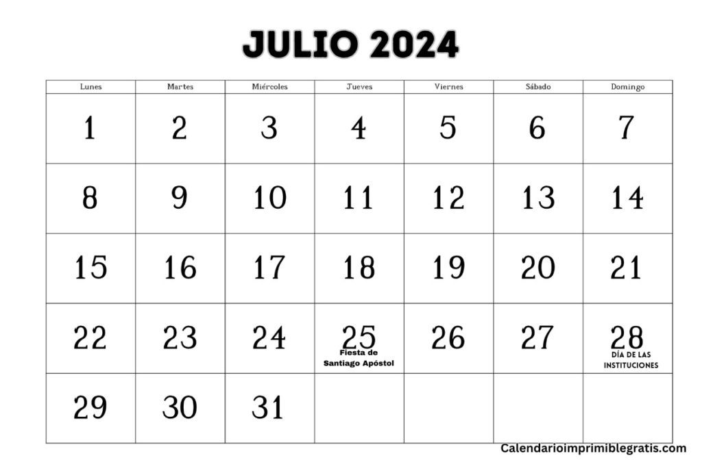 Calendario de Fativals de julio de 2024