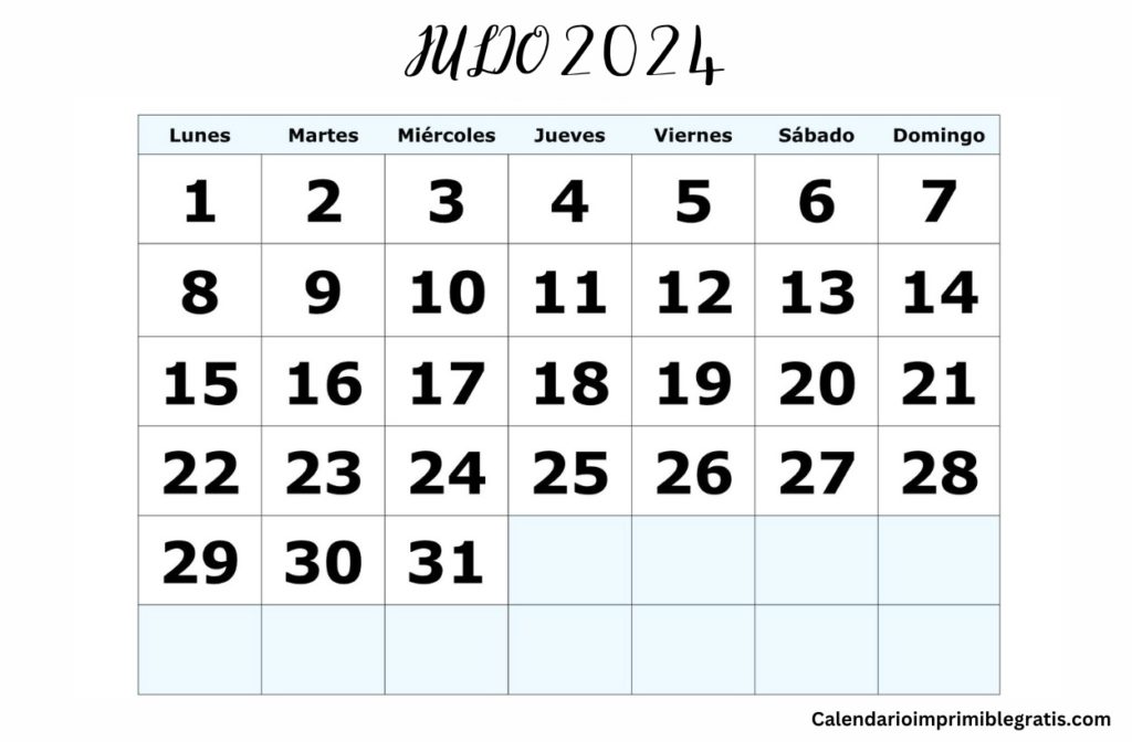 Calendario julio 2024 para editar