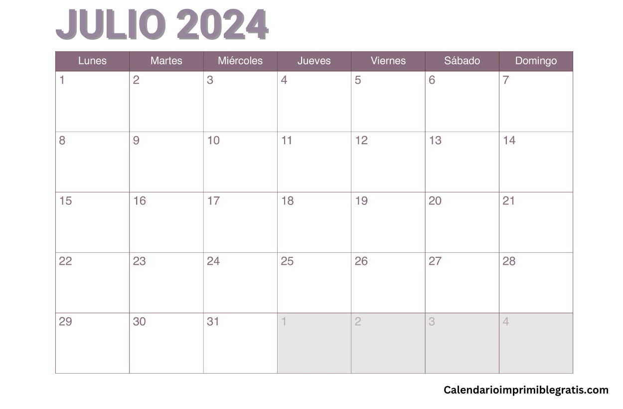 Documento del calendario julio 2024