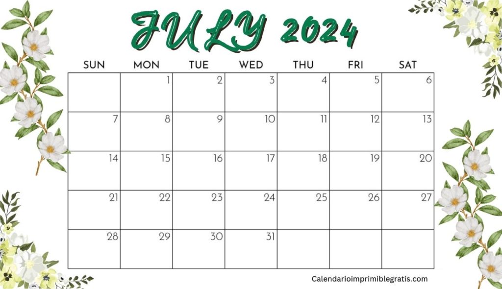 Floral 2024 July Calendar for Desk