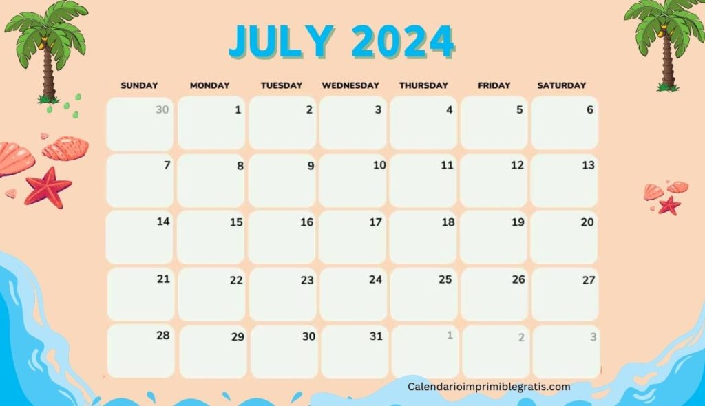 July 2024 Cute Calendar for office