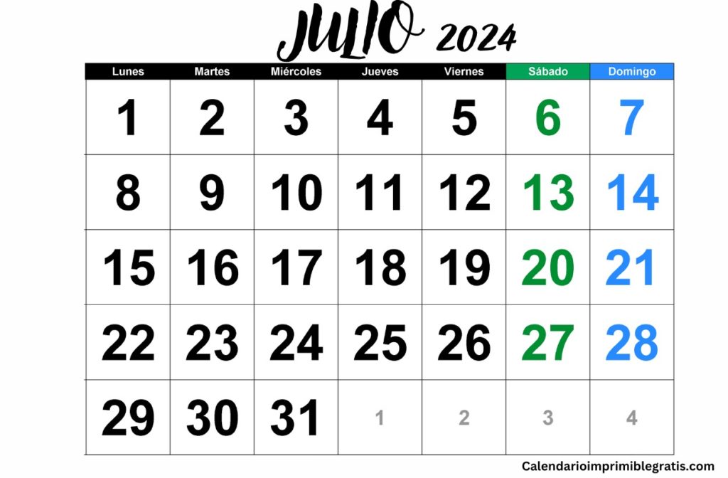 Personaliza el calendario julio 2024