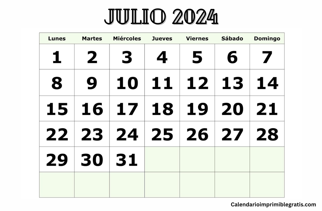 Plantillas de calendario de julio de