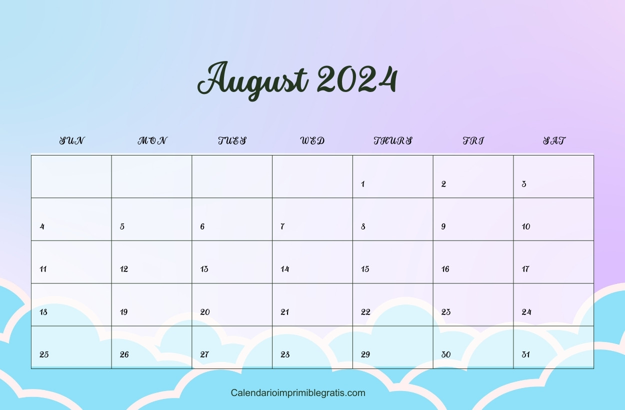 August Calendar 2024 Cute PNG