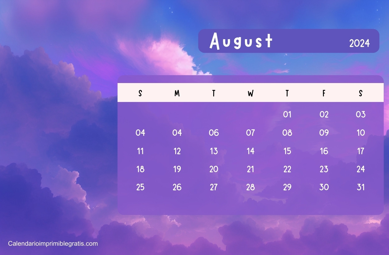 August Cute Calendar 2024