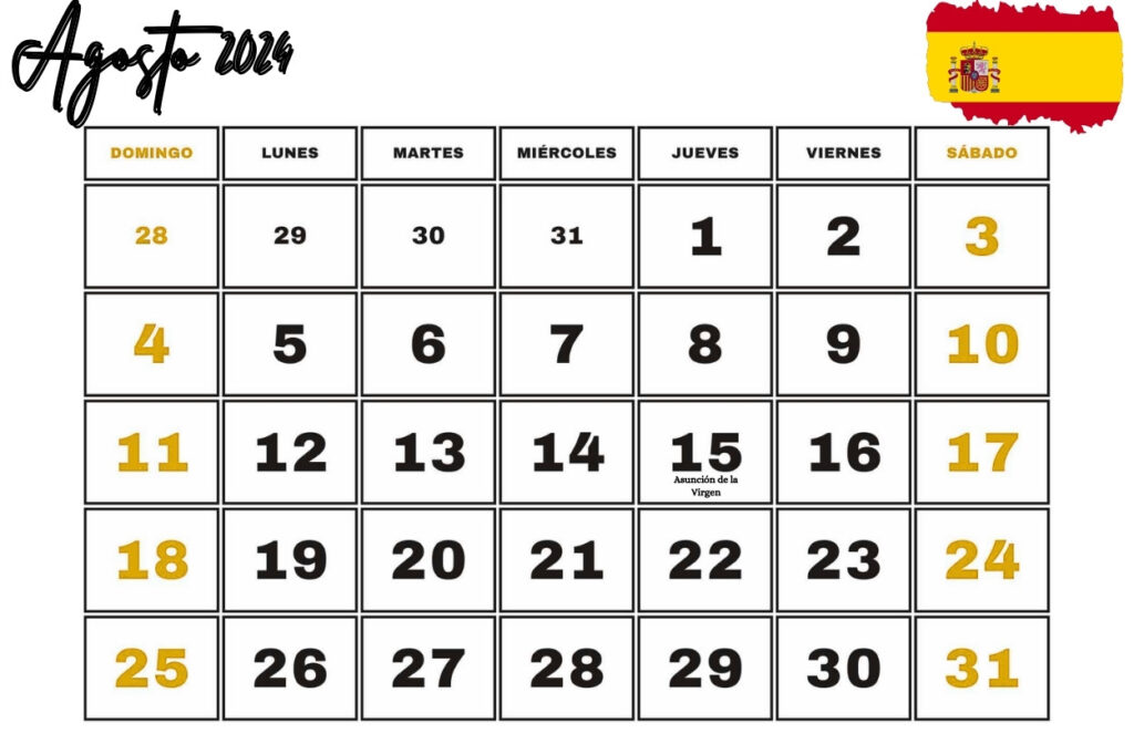 Calendario España Agosto 2024 Con Festivos
