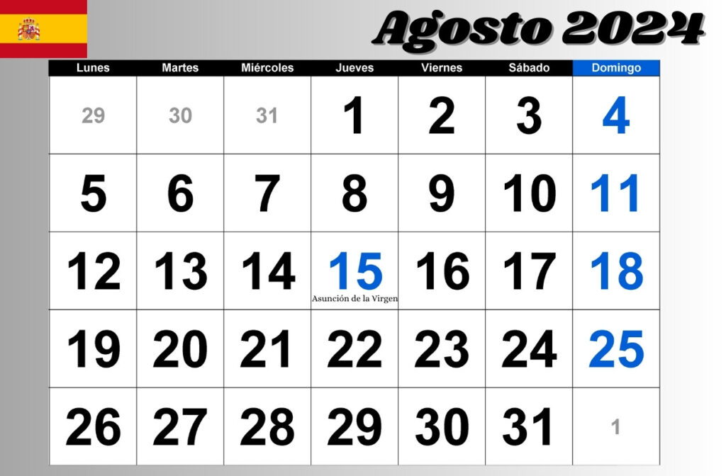 Calendario Festivos España Agosto 2024