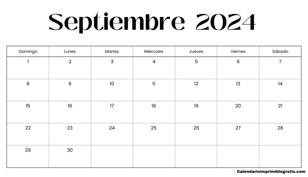 Calendario Septiembre 2024 en blanco